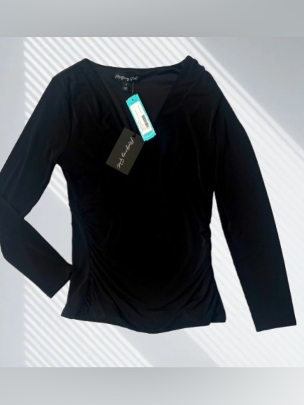 Montgomery Post Long-Sleeve V-Neck Top with Side Ruching
